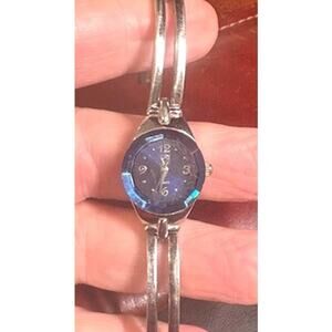 Women's 18mm Silver Tone George Watch, Faceted Blue Crystal